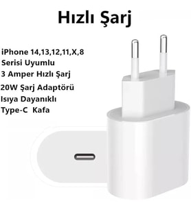 APPLE iPhone 11, 12, 13 ve 14 İçin Hızlı Şarj Adaptörü USB-C 20W Adaptör. iPhone 11, iPhone 12, iPhone 13, iPhone 14 Serileri ile Uyumlu Şarj Adaptörü ( Türkiye Garantili )