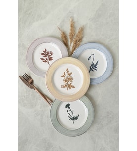 Çiçek Desenli Pasta Tabağı Seti 22 cm 4'lü, şık ve zarif tasarım