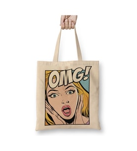 Omg Oh My God Beyaz Bez Çanta Uzun Saplı Alışveriş Çantası Plaj Çantası