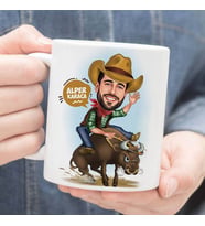 Kişiye Özel Rodeo Yapan Kovboy Karikatürlü Kupa Bardak