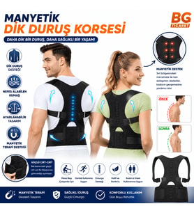 Manyetik Dik Duruş Korsesi Ayarlanabilir Omuz Sırt Bel Destekleyici Kamburluk Önleyici Unisex Siyah Günlük Kullanım
