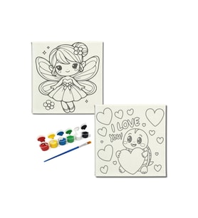 Okul Etkinliği-2'li Tuval Boyama Seti. 20x20 Cm Uv Baskı 6 Akrilik Boya 1 Fırça-model-381