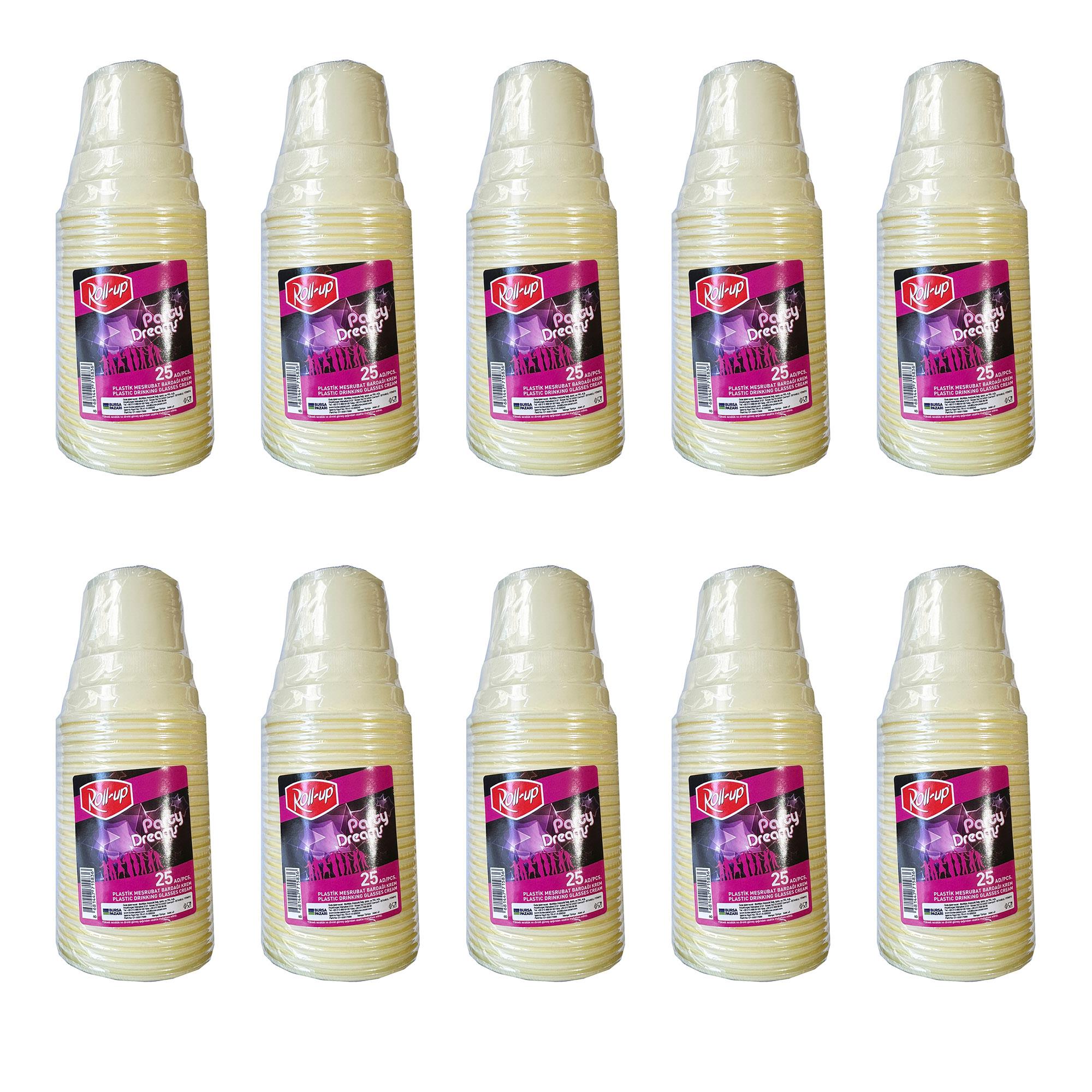 Roll-Up Party Dreams Parti Davet Piknik Renkli Plastik Sert Mika Bardak - Sarı - 25'li 10 Paket