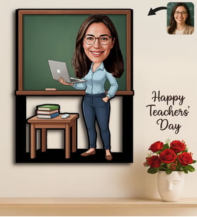 BK Gift Kişiye Özel Kadın Öğretmen Karikatürlü 3D Ahşap Tablo -2, Öğretmene Hediye, Öğretmenler Günü Hediyesi