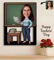 BK Gift Kişiye Özel Kadın Öğretmen Karikatürlü 3D Ahşap Tablo -2, Öğretmene Hediye, Öğretmenler Günü Hediyesi