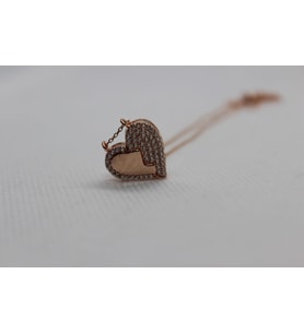 925 Ayar Gümüş Kırık Kalp Kolye (Rose Gold Altın)