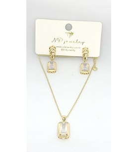 Crystal Elegance Gold Kadın Takı Seti (Kolye + Küpe)