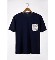Erkek Lacivert Bisiklet Yaka Cepli Oversize T-Shirt 22Y-3400762-22