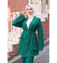 Cep Detaylı Kimono Takım Yeşil