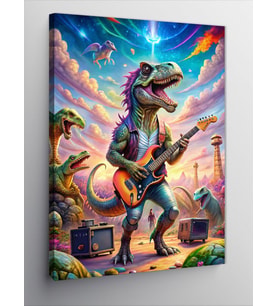 Kanvas Tablo Elektro Gitar Çalan Dinozor