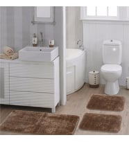 Synergy Doğal Kaymaz Taban 3'lü Banyo Paspası 100x60 - 50x60 - 50x60 (Açık Kahve)
