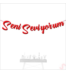 Seni Seviyorum Metalik Karton Banner, 115 cm