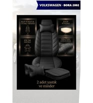 volkswagen bora 2002 Koltuk ve Kılıf uyumlu Minder Lüks Siyah Yastık 2 Minder 2 Yastık