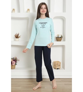 Akbeniz Kız Çocuk Penye Pijama Takım 20421 (Su Yeşili)