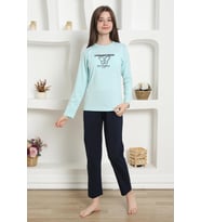 Akbeniz Kız Çocuk Penye Pijama Takım 20421 (Su Yeşili)