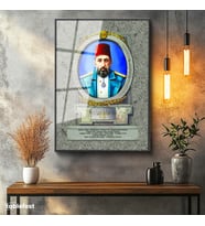 Siyah Renk Metal Çerçeveli Tamperli Cam Tablo Sultan II Abdülhamid Portresi Osmanlı Tablosu Duvar Dekoru