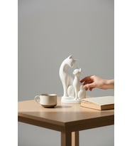 Anne Kedi ve Yavru Kedi Figürlü Biblo (Beyaz)