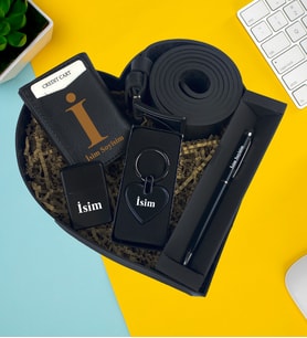 Kişiye Özel Premium Kalp Kutu Mekanızmalı Cüzdan Kemer Zippo Cakmak Metal Kalp Anahtarlık Touch pen Kalem Erkek Hediye Set
