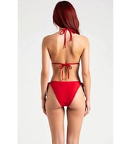 Kadın Bikini Takımı Batik Desenli Üçgen Kaplı Balensiz Bağlamalı Normal Bel Slip Alt Kolsuz Örme