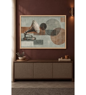 Gramofon Bauhaus Daireler Ahşap Çerçeveli Duvar Tablosu