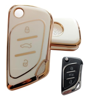 Cadillac Tipli KD Keydiy NB30 Uyumlu Kumanda Anahtar Kılıfı Oto Anahtarlık Beyaz Gold