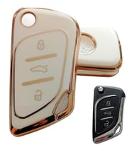 Cadillac Tipli KD Keydiy NB30 Uyumlu Kumanda Anahtar Kılıfı Oto Anahtarlık Beyaz Gold