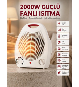 2000W Taşınabilir Elektrikli Fanlı Isıtıcı – Hızlı Isınma, Kompakt Boy
