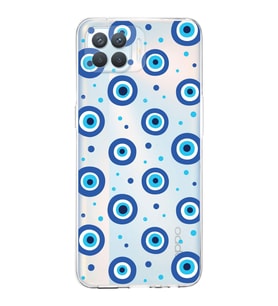 PrintiFy Oppo Reno 4 Lite ile Uyumlu Nazar Boncuğu 1 Baskılı Kamera Korumalı Şeffaf Silikon Kılıf
