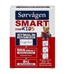 Sorvagen Smart Kids Sitikolin DHA Omega 3 Norveç Balık Yağı B12 60 Kapsül