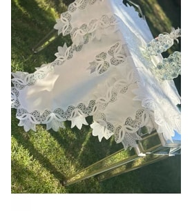 Çeyizlik Kayla Model Krem-Krem 5 Parça Keten Runner Seti Masa Örtüsü No 2323