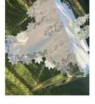 Çeyizlik Kayla Model Krem-Krem 5 Parça Keten Runner Seti Masa Örtüsü No 2323