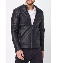 Erkek Siyah İç Cepli Slim Fit Deri Ceket