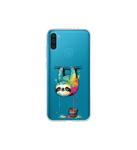 Samsung Galaxy M11 ile Uyumlu Splash Tembel Hayvan Tasarımlı Şeffaf Silikon Kılıf