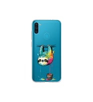 Samsung Galaxy M11 ile Uyumlu Splash Tembel Hayvan Tasarımlı Şeffaf Silikon Kılıf