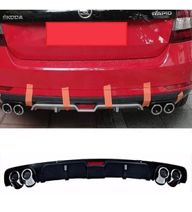 Skoda Rapid Siyah Difüzör 4 Krom Egzoz Görünümlü Difizör Arka Ek Body Kit