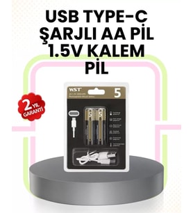 Tekrar Şarj Edilebilir Aa Usb Type-c Pil  1000+ Döngü  1.5v Sabit Voltaj