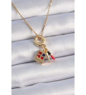 316L Çelik Gold Renk Makyaj Paleti Figür Charm Model Kadın Kolye - TJ-BKO9322