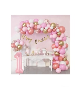 1 Yaş Lüks Pembe Rose Gold Pembe Folyo Balon Doğum Günü Parti Seti Süsü