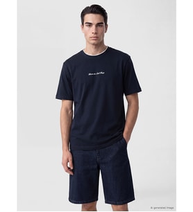 LCWAIKIKI Classic Lacivert Bisiklet Yaka Baskılı Erkek Tişört