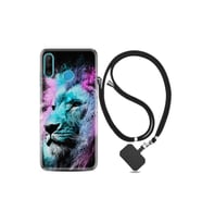 Huawei P30 Lite Kılıf Silikon Ipli Boyun Askılı Desenli Pink Blue Leon 1603