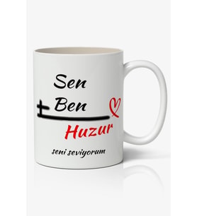 Sen+Ben=Huzur Sevgililer Günü 14 Şubat 01 Temalı Beyaz Kupa Bardak Sevgiliye Hediye