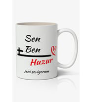 Sen+Ben=Huzur Sevgililer Günü 14 Şubat 01 Temalı Beyaz Kupa Bardak Sevgiliye Hediye