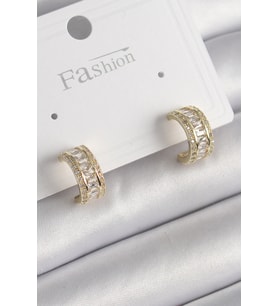 Pirinç Gold Renk Zirkon Taşlı Halka Model Kadın Küpe - TJ-BKP9987