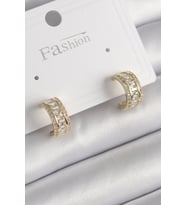Pirinç Gold Renk Zirkon Taşlı Halka Model Kadın Küpe - TJ-BKP9987