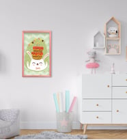 BK Home Sevimli Tavşan Tasarımlı Dekoratif Pembe Ahşap Çerçeveli Çocuk Odası Tablo-1