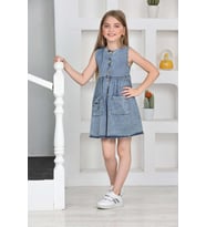 Kız Çocuk Düğme Kapamalı Jean Elbise 12198 EFTELYA (Mavi)