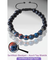  Sertifikalı Gerçek Doğal Obsidyen - Azurit Taşı Bileklik - Ayarlamalı (Çok Renkli)