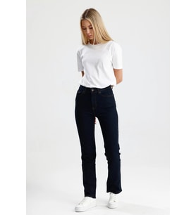 Yeni Sezon Nataly36 Yüksek Bel Düz Kesim Az Yıkanmış Renkte Indigo Denim Kadın Jean Pantolon