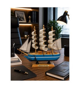 İsime Kişiye Özel Dekoratif Premium Ahşap El Yapımı Yelkenli Gemi Maketi 30 x 30CM Biblo Hediye 530C