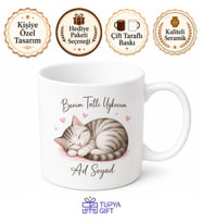 Benim Tatlı Uykucum Uyuyan Kedi Kalp Çizimli Sevgiliye Şirin Kedi Kupa Hediye Bardak